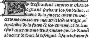 Letra gótica tipo bastarda, manuscrito Conquêtes de Charlemagne
