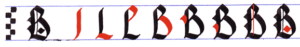 Ejercicio practicar caligrafía alfabeto gótico mayúsculas, letra B