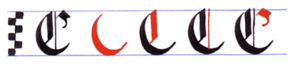 Ejercicio practicar caligrafía alfabeto gótico mayúsculas, letra C