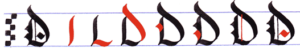 Ejercicio practicar caligrafía alfabeto gótico mayúsculas, letra D