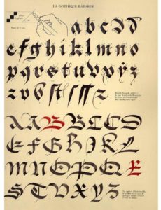 Ductus alfabeto en letra gótica bastarda para ejercicios