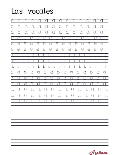 Caligrafía vocales con PDF para imprimir - La